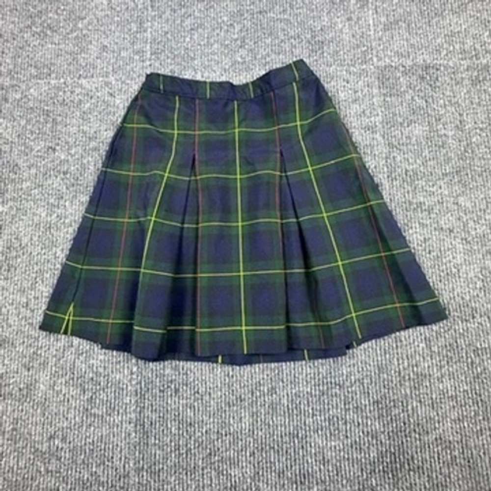 Dennis School Uniform Plaid Pleated Skirt Green Navy Blue Yellow Size Unknown